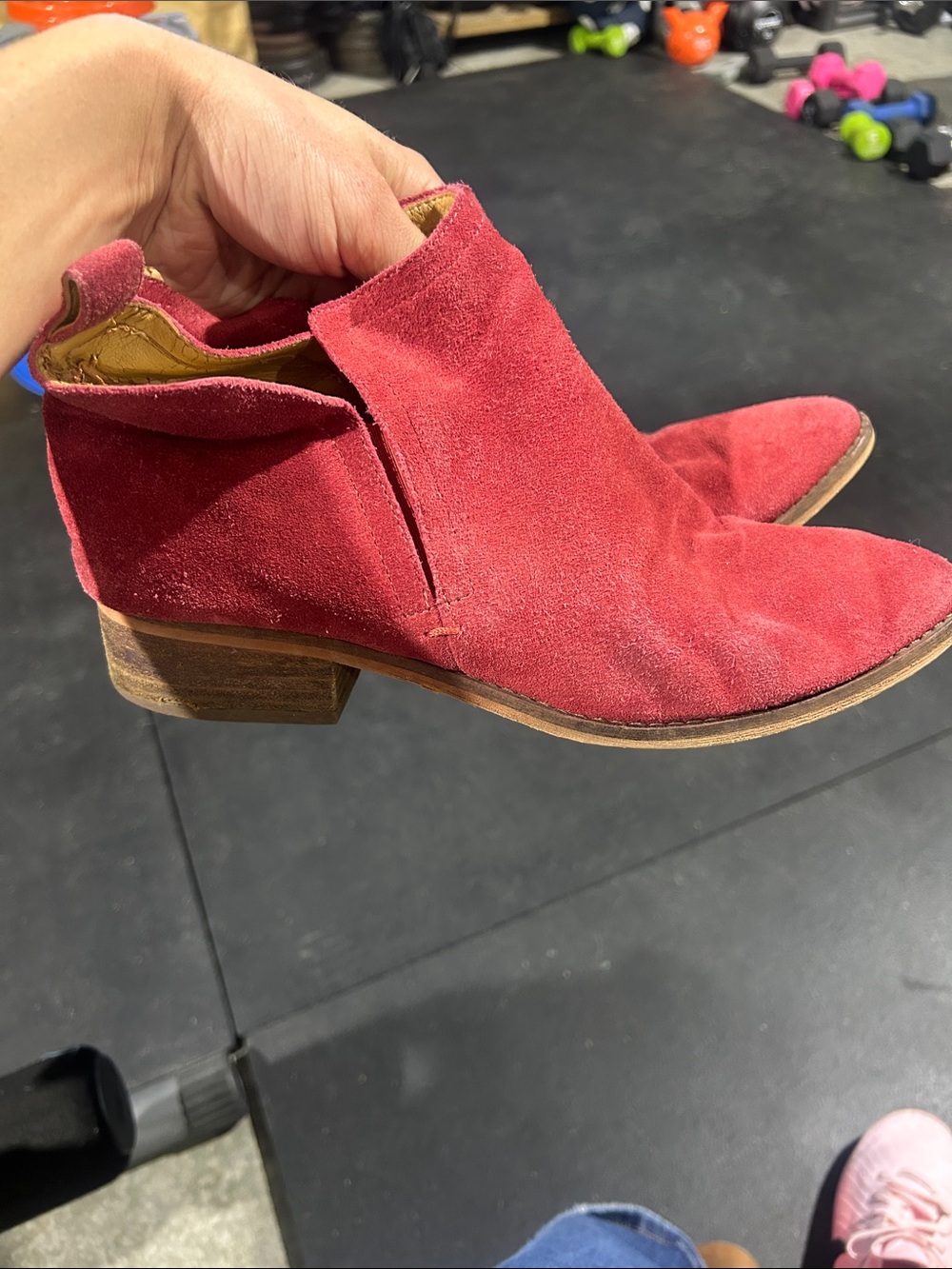 Dolce Vita Red Suede Ankle Booties with Stacked Heel